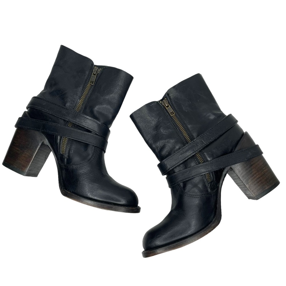 Free Bird by Steven Black Leather Bama Ankle Bootie Heels Boots Buckle Zippers 8 - Picture 4 of 12